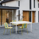 4-Pack Modern Striped Color Block Chairs-Indoor/Outdoor PP Seat & Sturdy Metal Legs, Yellow, Orange, Green with 55 Inch White Modern Long Table - Indoor/Outdoor- Lightweight PP Tabletop with Metal