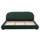 Dark Green Velvet Soft Bed with Curved Headboard, Light Luxury Texture in Fabric and Foam, King Size