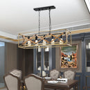 5-Light Chandelier for Island Light,Black and Oak FinishKitchen Lighting Hanging Pendant Light Kitchen Island,Industrial Island Lights for Kitchen Dining Room
