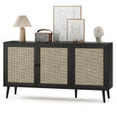 Sideboard Buffet Cabinet with 3 Rattan Doors,Modern Kitchen Storage Console Cabinet for Entryway Living Room (Large,Black)