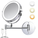 Rechargeable Wall Mounted Makeup Mirror 8'' Magnifying Mirror with Lights Double-Sided 1X/10  360° Rotation Extension Bathroom Shaving Mirror with Foldable Arm