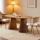 Solid wood stretching dining table + brown wicker dining chairs 2-piece set - farmhouse style farm chairs