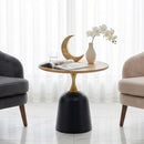 23.6 inch circular side table coffee table, metal base living room table,wood grain simple modern decoration, unique circular sofa headboard office desk.