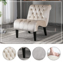 COOLMORE Modern Velvet Armless Accent Living Room Chair / Leisure Chair,Upholstered Fabric Button Comfortable Chair with Wooden Legs for Bedroom, Living Room, Office (Beige Velvet)