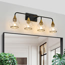 31' Modern 4-Light Vanity Wall Sconce - Black and Gold Bathroom Light Fixture with Clear Glass Shades, Industrial Wall Mounted Lamp for Mirror, Vanity, and Living Spaces (Bulb Not Included)