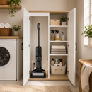55.1' Tall Wooden Vacuum Storage Cabinet, Broom Closet Storage Cabinet with 2 Doors and a Adjustable Shelf, Cleaning Tool Cabinet for Living Room, Kitchen, Garage, Utility Room, Bathroom-White