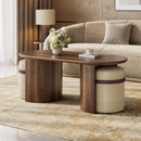 U-Can Space Saving Oval Wooden Coffee Table Set with 2 Matching Poufs