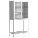 Modern Tall Metal Storage Cabinet with Glass Doors and Adjustable Shelves in White for Home and Office