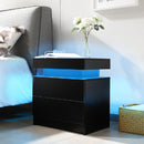 Nightstand LED Bedside Table Cabinet Lights Modern End Side with 2 Drawers for Bedroom (Black)
