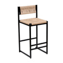 Creamy White Paper Rope Woven Bar Stools Set of 2 with Footrest for Kitchen Island, Dining Room