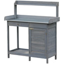 Outsunny Outdoor Potting Bench Table with Storage Cabinet, Open Shelf & Steel Tabletop, Gray Wood, 44x19x49.25 inches