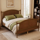Traditional Wooden Platform Queen Bed Frame, Farmhouse Style Wood Bed with Arched Headboard and Footboard, Cottage Panel Bed Frame with Spindle Posts & Slat Support, No Box Spring Needed, Walnut