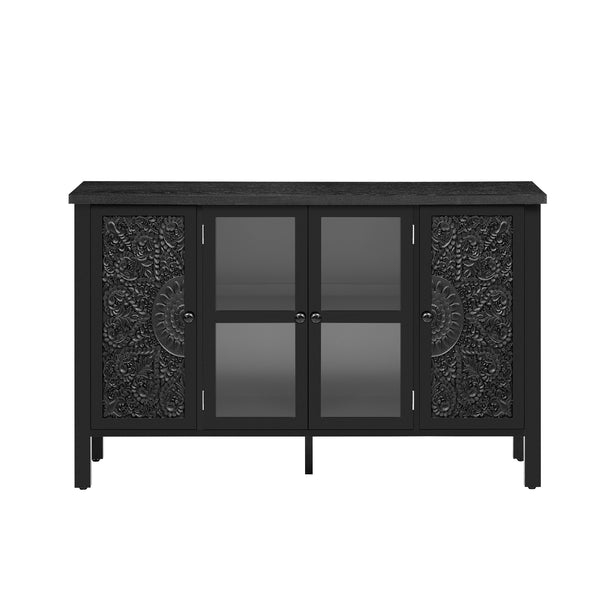 U-Can 47.2'' Retro TV Stand for TVs up to 43 Inches, Entertainment Center Media Console Cabinet with 3 Spacious Cabinets, Glass Cabinet Doors and Anti-tip Device for Living room
