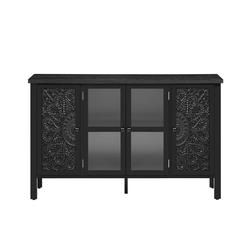 U-Can 47.2'' Retro TV Stand for TVs up to 43 Inches, Entertainment Center Media Console Cabinet with 3 Spacious Cabinets, Glass Cabinet Doors and Anti-tip Device for Living room