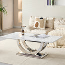 50.4 Inch Modern Rectangular Coffee Table,Marble Pattern MDF Top ,Silver Stainless Steel Base.