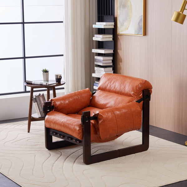 Medieval modern style lounge chair,removable armrests, vintage oil wax leather sofa chair, vintage style decorative chair, suitable for living room, study, office  Orange Multi