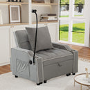 Convertible Single Chair Bed,3 in 1 Velvet Futon Sleeper Sofa Bed with Phone Holder&USB Ports,Pull Out Couch Bed,Adjustable Recliner Armchair bed for Living Room,Office,Small Places(Light gray)