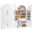 K&K 72' Tall Arched Kitchen Pantry Cabinet with 8 Door Shelves, Fluted Storage Cabinets with 3 Adjustable Shelves, Hidden Drawer, Versatile Cupboard for Kitchen, Dining & Bath Room, White