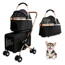 Double Pet Stroller for Dogs and Cats, Foldable Carbon Steel Frame, 3-in-1 Convertible Carrier/Tote, Shockproof Wheels, Brake System, Fixed Safety Leashes for Small/Medium Pets in Multi-Pet Homes