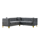 Gray Velvet L-Shaped Corner Sofa, 5-Seater Sectional with Tufted Design, Solid Wood Frame, Metal & Plastic Legs, for Living Room, Bedroom, Apartment