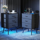 2 Pack Modern Nightstand with Charging Station, Bedside Tables with LED Light and Fabric Drawers