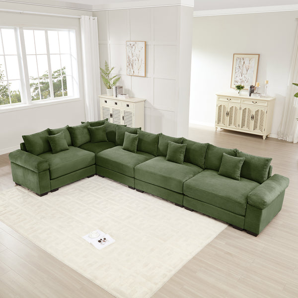 Oversized Cloud Modular Sectional Couch,Convertible Sectional Couches Deep Seat Extra-Wide Armrests, 18Throw Pillows Premium Corduroy Fabric, Ergonomic Design,Easy Assembly, For Study,Green