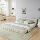 King size  Upholstered Bed Frame with Thick Fabric, Chenille Fabric Grounded King Size Platform Bed with Headboard and Solid Frame. No Box Spring Needed-Beige(88.5''*85.5''*24'')