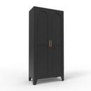 61'' 2 Shapely Doors Cabinet, Metal Storage Cabinet with Doors and Adjustable Shelves, for Bedroom, Living Room(Black)