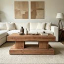47.24'Natural solid wood coffee table with thick top and double pillar base. Classic rustic & minimalist style, sturdy and practical.