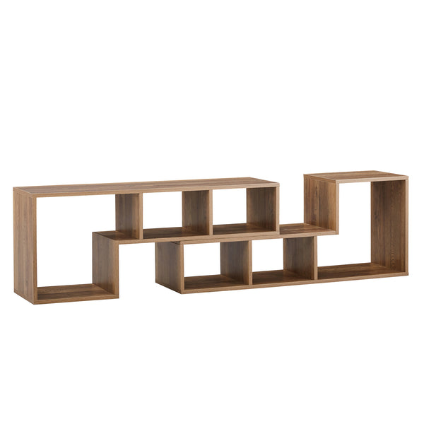 Modern Minimalist 2 Pieces Cube TV Stand with Open Storage Shelves, Natural Wood MDF, 55.1*11.8*17.1 inches