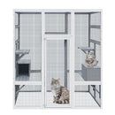 62.6' Outdoor Wooden Cat House Large Catio,  Solid Wood Cat Cage Shelter Enclosure Playpen with Anti-UV& Waterproof, 7 Platforms and 2 Resting Boxes