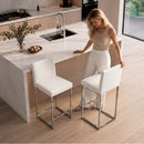 25.6 Inch Counter Height Bar Stools Set of 2 with PU Cushion and Back Modern Bar Chairs for Kitchen Island Counter with Metal Leg for Restaurant Dining Room Office, White and Silvery