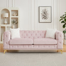 [Video] Classic modern sofa: 82.5-inch Chesterfield-style sofa with tufted detailing and luxurious velvet upholstery, featuring 2 throw pillows and metal legs,pink