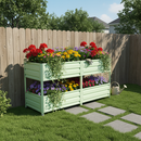 Dual Tier Elevated Metal Raised Garden Bed with Lockable Wheels, Staggered 2-Layer Raised Planter Box for Vegetables Herbs Flowers, Outdoor Patio Backyard Green Planting Bed,Green