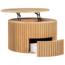 Round Lift Top Coffee Table, Modern Fluted Wood Accent Coffee Table with Hidden Storage for Living Room