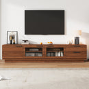78-inch Modern TV Stand for TVs up to 85', Entertainment Center with Two Drawers & Cable Management, Soft-Closing Hinges and Glass Doors for Living Room