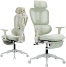 Ergonomic Office Chair with Footrest, High-back Computer Chair with Dynamic Lumbar Support, 2D Headrest & 4D Armrests, Sponge Cushion & Mesh Back, Home Office Chair for Adults, Green.