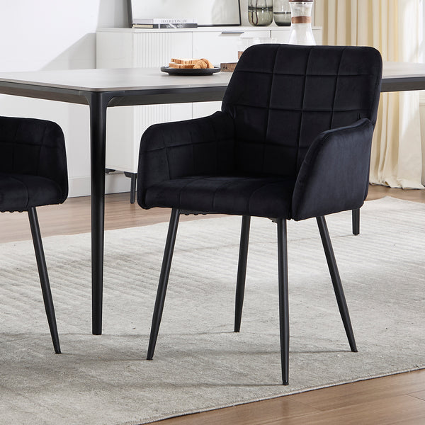 Dining Chairs Set of 1, Upholstered Kitchen Chairs with Comfortable Seat, velvet Dining Chairs with Armrests, Easy to Assemble and Clean, for Dining Room, Kitchen, Living Room, Black