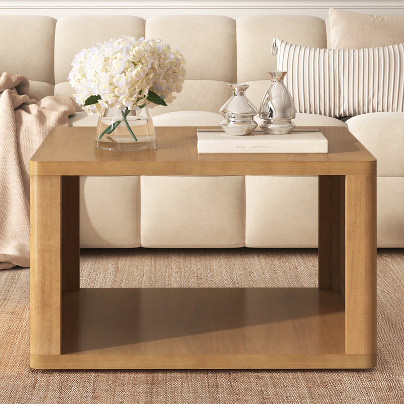 Square Coffee Table for Living Room in Natural Farmhouse Coffee Table with Storage,2-Tier  Center Table with Half Open Storage Compartment in 30.8'