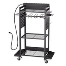4-tier Tool Organizer Cart with Charging Station, 8 AC Outlet, Floor Stand Rolling Drill Holder and Tool Battery Storage Rack on Wheels, Garage Floor Rolling Storage Cart for Workshop, Garage