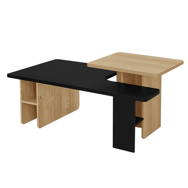 U-Can Set of 2 Nesting Coffee Tables Farmhouse,Rectangle Coffee Table Living Room,Wood Finish Coffee Table Set, Small Coffee Tables, Sofa Side Table for Living Room