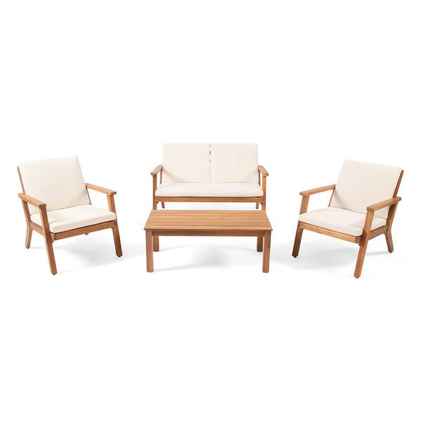 Avacyn Outdoor Acacia Wood 4 Seater Chat Set with Cushions