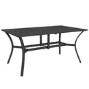 Outsunny Rectangle Outdoor Dining Table for 6 People, Steel Rectangular Patio Table with Umbrella Hole, Steel Frame for Garden, Balcony, Black