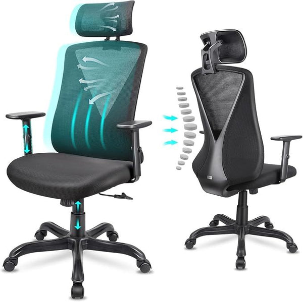 Ergonomic Office Chair with Adjustable Headrest and Armrest, Mesh Swivel Desk Chair with Storage Function for Work, Gaming