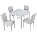 5 Piece Wooden Dining Table Set, Kitchen Table Set with 4 Upholstered Chairs, Wooden Table with Crystal Decoration and Chairs Set for Kitchen, Dining Room, White
