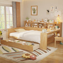 Wooden Full Size Daybed with Storage Shelves, Multi-functional Bed with Two Storage Drawers and  Study Desk, Natural (Old SKU: N733S241486M)