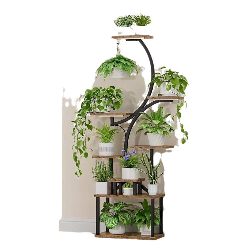 8-Tier Indoor Plant Stand with Grow Lights, 61 in S-Shaped Metal Shelf for Multiple Plants, Black