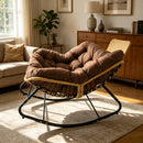 39.37'Papasan Rocking Chair Outdoor, Oversized Patio Egg Chair with Thick Cushion And Handwoven Rattan Head Pillow,Indoor Wicker Lounge Rocker Bed for Balcony, Porch, Garden, Brown