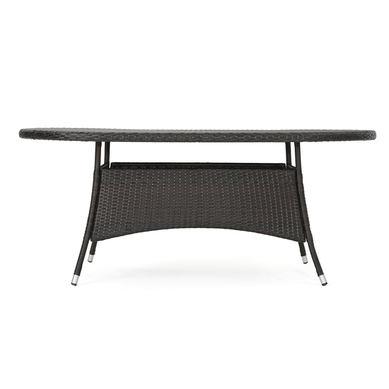 Outdoor Oval Dining Table with Silver Tipped Legs, Brown Multi
