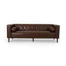 Contemporary 3-Seater Sofa with Tufted Diamond Stitch and Rolled Accent Pillows in Dark Brown PU